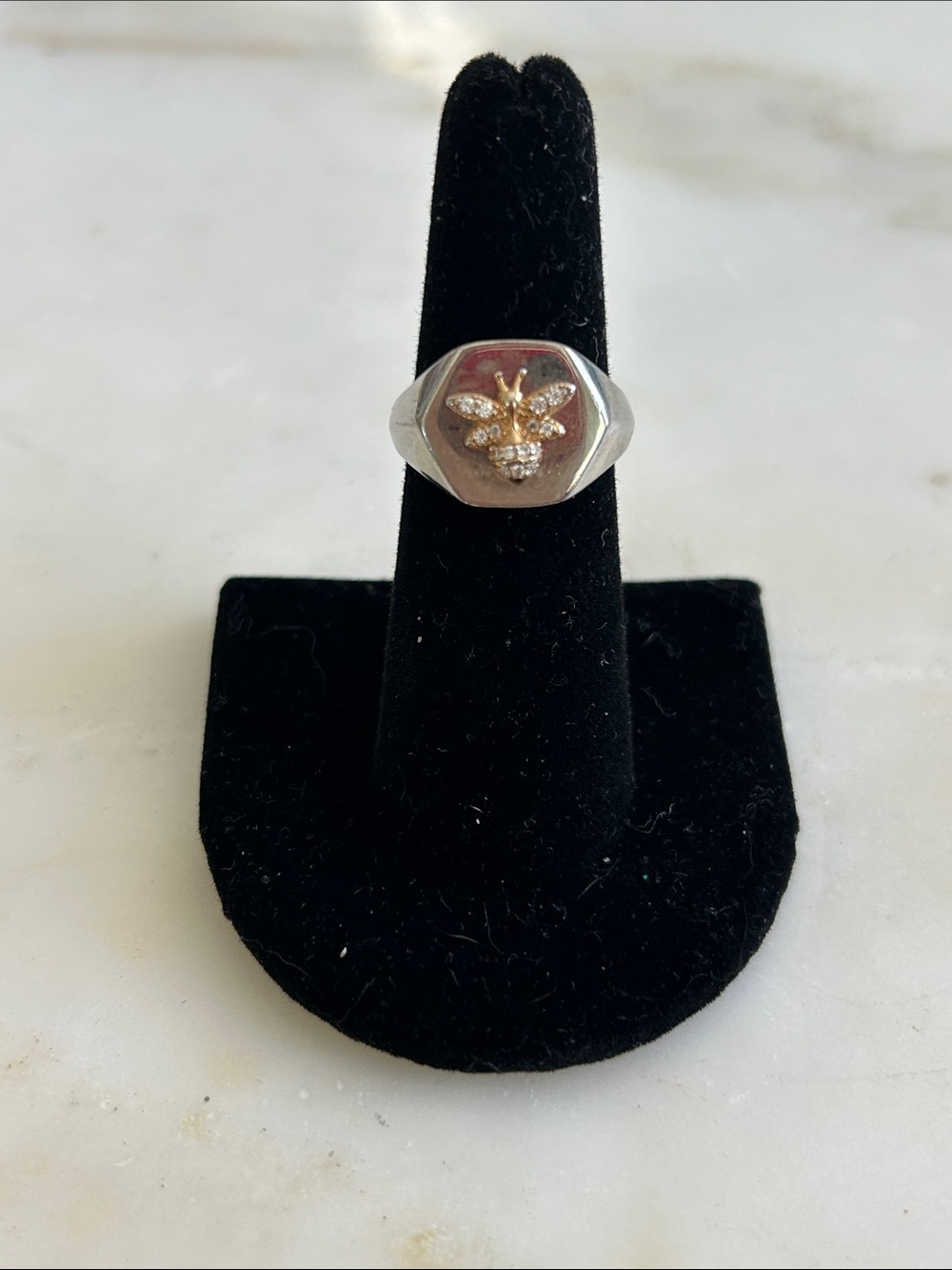 Sterling Silver Bee Signet Ring with Gold Accents